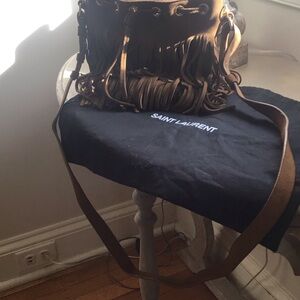 Saint Laurent Tan Fringe Shoulder Bag
